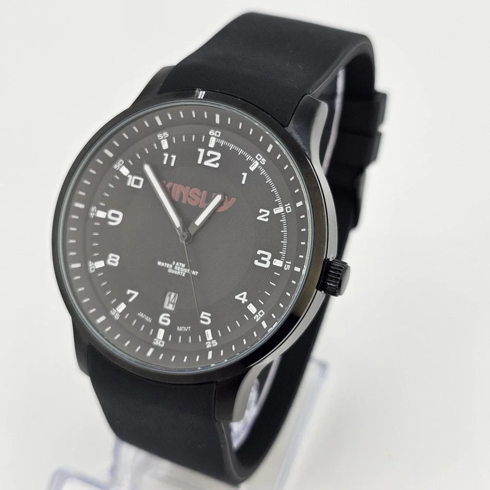 Men's Analog Watch 45MM Black Dial Black Plastic Bands New Battery